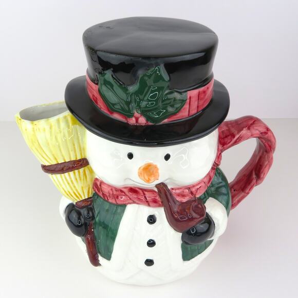 Vintage Rosegarden Dolomite Ceramic Snowman Teapot Pitcher 9" Christmas Decor - Picture 2 of 15